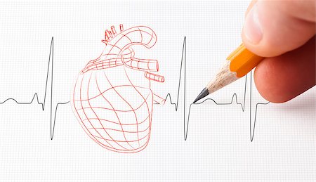 simsearch:400-04835576,k - Sketch of a heart and heart rate line drawn with a pencil Foto de stock - Super Valor sin royalties y Suscripción, Código: 400-06875975