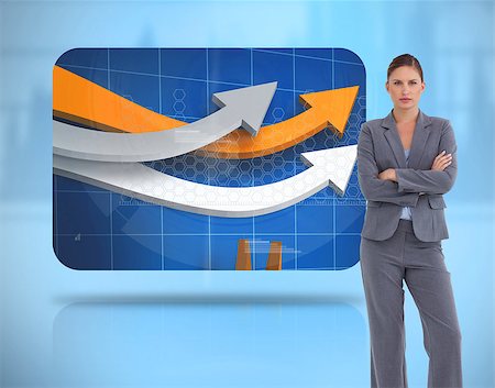 Businesswoman crossed arms near to a digital screen levitating Stock Photo - Budget Royalty-Free & Subscription, Code: 400-06876062