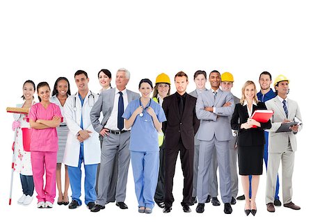 engineer standing with arms crossed - Smiling group of people with different jobs on white background Photographie de stock - Aubaine LD & Abonnement, Code: 400-06876110