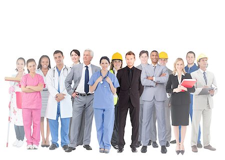 engineer standing with arms crossed - Smiling group of people with different jobs on white background Photographie de stock - Aubaine LD & Abonnement, Code: 400-06876111