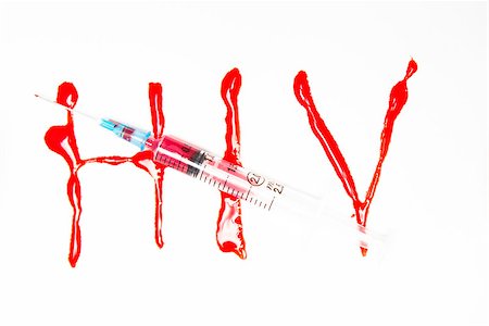 HIV spelled out in blood and syringe on white background Stock Photo - Budget Royalty-Free & Subscription, Code: 400-06876199