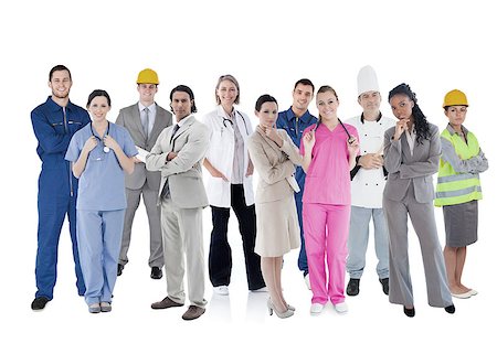 smiling industrial workers group photo - Large group of workers of different industries on white background Stock Photo - Budget Royalty-Free & Subscription, Code: 400-06876501