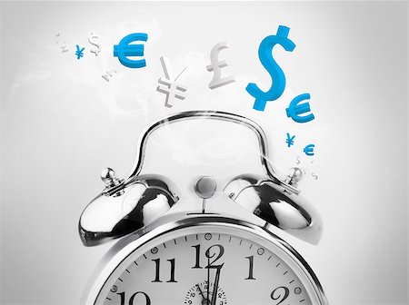 simsearch:400-06876570,k - Time is money in blue with different currencies Stock Photo - Budget Royalty-Free & Subscription, Code: 400-06876532