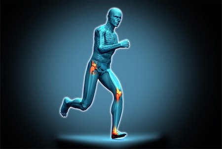 skeleton of how people form - Blue human figure running on black background with highlighted knee, hip and ankle Stock Photo - Budget Royalty-Free & Subscription, Code: 400-06876614