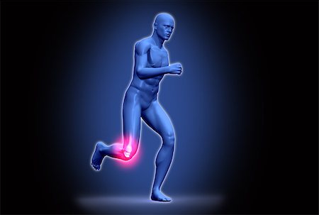 skeleton of how people form - Digital purple body running with highlighted ankle on black background Stock Photo - Budget Royalty-Free & Subscription, Code: 400-06876615