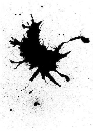 simsearch:400-06876753,k - Black ink blob abstract design with splatter on white background Photographie de stock - Aubaine LD & Abonnement, Code: 400-06876701