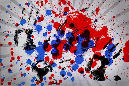 simsearch:400-06876708,k - Blue and red paint splashes with black hand prints on grey linear pattern Foto de stock - Royalty-Free Super Valor e Assinatura, Número: 400-06876767