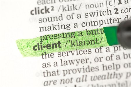 simsearch:400-06876933,k - Client definition highlighted in green in the dictionary Foto de stock - Super Valor sin royalties y Suscripción, Código: 400-06877028