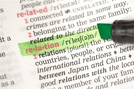 simsearch:400-06877039,k - Relation definition highlighted in green in the dictionary Foto de stock - Royalty-Free Super Valor e Assinatura, Número: 400-06877022