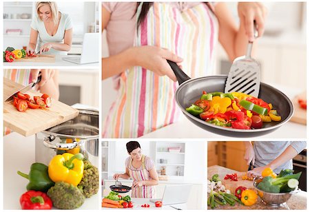 simsearch:400-06891385,k - Collage of women cooking healthy food at home in the kitchen Stock Photo - Budget Royalty-Free & Subscription, Code: 400-06877570