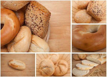 sesame bagel - Collage of different types of bread on wooden table Stock Photo - Budget Royalty-Free & Subscription, Code: 400-06877592