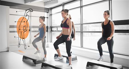 Women doing exercise with futuristic interface demonstration coachlike Stock Photo - Budget Royalty-Free & Subscription, Code: 400-06877661