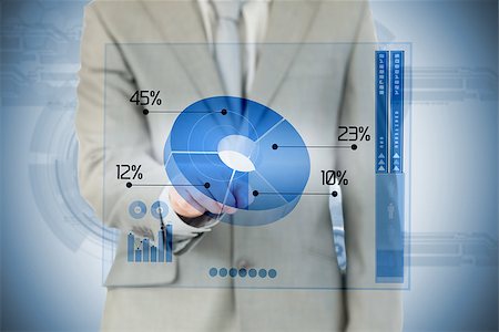 simsearch:400-07138128,k - Businessman using blue pie chart interface with statistics Stock Photo - Budget Royalty-Free & Subscription, Code: 400-06878189