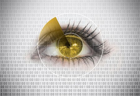 Close up of woman eye with a radar around it and binary codes background Stock Photo - Budget Royalty-Free & Subscription, Code: 400-06878291