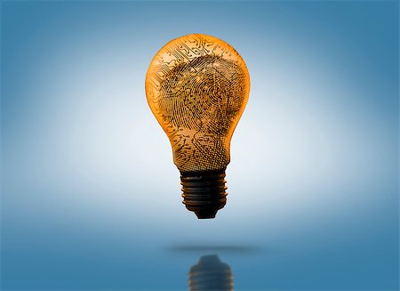 Orange circuit board light bulb against blue background Stock Photo - Budget Royalty-Free & Subscription, Code: 400-06878475