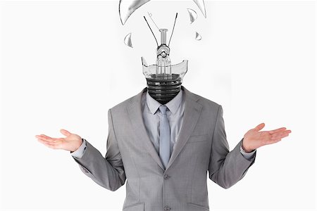 Businessman having light bulb instead of head against white background Stock Photo - Budget Royalty-Free & Subscription, Code: 400-06878579