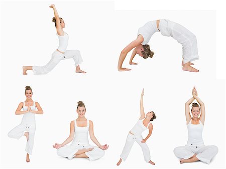 posición de rueda - Collage of woman doing yoga on white background Foto de stock - Super Valor sin royalties y Suscripción, Código: 400-06878657