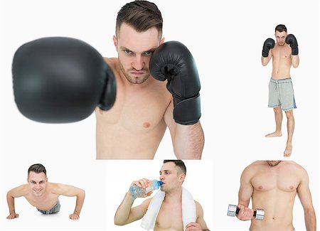 simsearch:400-06876600,k - Collage of a man boxing on white background Stock Photo - Budget Royalty-Free & Subscription, Code: 400-06878652