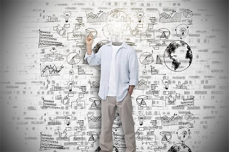 picture of man with arrow in head - Man with light bulb head asking question against wall of graphs and data Stock Photo - Budget Royalty-Free & Subscription, Code: 400-06878663