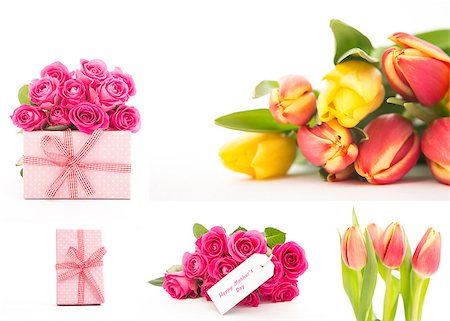 simsearch:400-06877837,k - Collage of flowers and gifts on white background Stock Photo - Budget Royalty-Free & Subscription, Code: 400-06878680