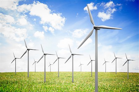 simsearch:400-07220226,k - Wind turbines in a sunny field Stockbilder - Microstock & Abonnement, Bildnummer: 400-06878718