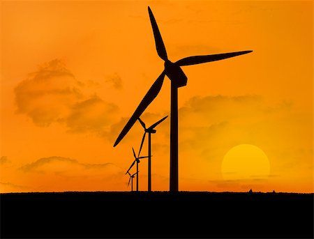 simsearch:400-07220226,k - Wind turbines with a sunset one behind the other Stockbilder - Microstock & Abonnement, Bildnummer: 400-06878726