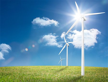 simsearch:400-07220226,k - Three wind turbines in a field in the sunshine Stockbilder - Microstock & Abonnement, Bildnummer: 400-06878730