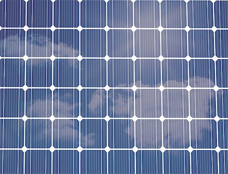 renewable and energy - Solar panel with clouds reflected Stock Photo - Budget Royalty-Free & Subscription, Code: 400-06878731