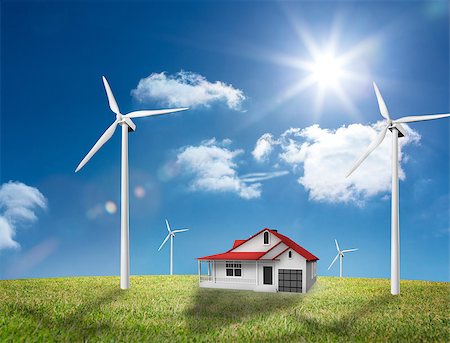 simsearch:400-07220226,k - House in the middle of a turbine field in the sunshine Stockbilder - Microstock & Abonnement, Bildnummer: 400-06878744