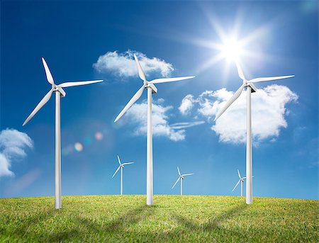 simsearch:400-07220226,k - Six wind turbines in a green field in the sunshine Stockbilder - Microstock & Abonnement, Bildnummer: 400-06878742