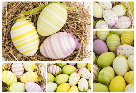 simsearch:628-01494911,k - Collage of easter eggs in straw and basket Foto de stock - Super Valor sin royalties y Suscripción, Código: 400-06878786