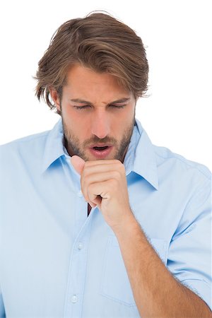 Tanned man having a coughing fit on white background Stock Photo - Budget Royalty-Free & Subscription, Code: 400-06879625