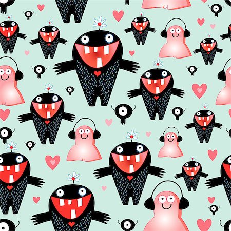 simsearch:400-07933418,k - seamless pattern of funny love monsters on a light background with hearts Photographie de stock - Aubaine LD & Abonnement, Code: 400-06871000
