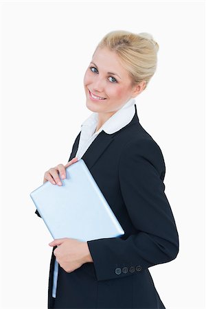 simsearch:400-06802290,k - Portrait of young business woman with digital tablet over white background Stock Photo - Budget Royalty-Free & Subscription, Code: 400-06871021