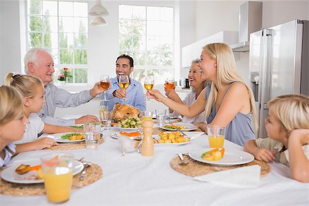 simsearch:400-06871557,k - Adults raising their glasses at thanksgiving dinner without children Photographie de stock - Aubaine LD & Abonnement, Code: 400-06871624