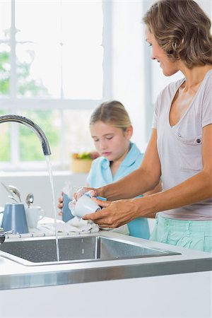 simsearch:6109-08488688,k - Mother and daughter doing the washing up together in the kitchen Stock Photo - Budget Royalty-Free & Subscription, Code: 400-06872756