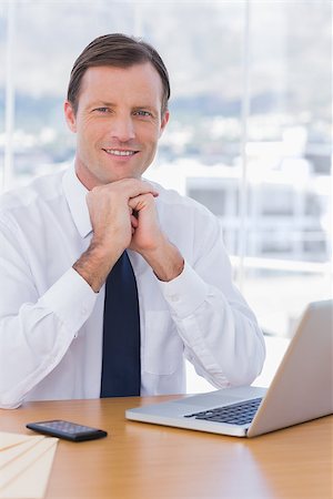 simsearch:400-06884500,k - Handsome businessman posing with his laptop in his office Stock Photo - Budget Royalty-Free & Subscription, Code: 400-06884498