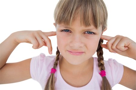 simsearch:400-06885115,k - Little girl clogging her ears on white background Photographie de stock - Aubaine LD & Abonnement, Code: 400-06885083