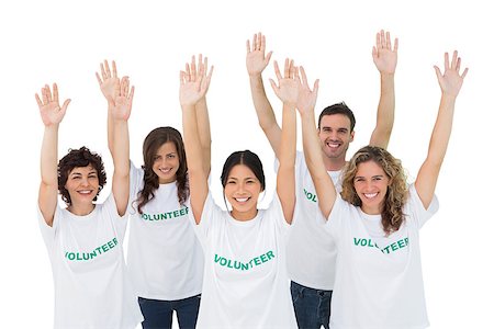 simsearch:400-07273325,k - Group of volunteers raising arms on white background Foto de stock - Royalty-Free Super Valor e Assinatura, Número: 400-06885204