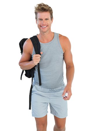 simsearch:400-06885881,k - Man in sportswear holding rucksack on white background Photographie de stock - Aubaine LD & Abonnement, Code: 400-06885865