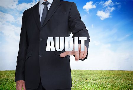 simsearch:400-06890406,k - Businessman selecting audit word with landscape on the background Stock Photo - Budget Royalty-Free & Subscription, Code: 400-06886746