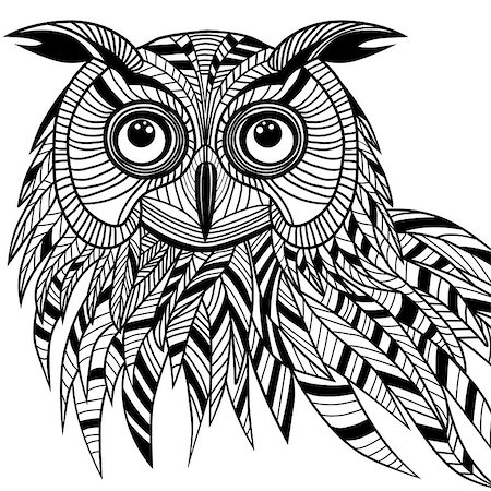 pattern art owl - Owl bird head as halloween symbol for mascot or emblem design, logo vector illustration for t-shirt. Sketch tattoo design. Stock Photo - Budget Royalty-Free & Subscription, Code: 400-06887211