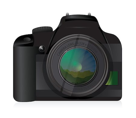 simsearch:400-06630396,k - One black camera with landscape scene on its lens. illustration Foto de stock - Super Valor sin royalties y Suscripción, Código: 400-06887483