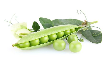 pod peas - green pea with leaves and flower isolated on white background Stock Photo - Budget Royalty-Free & Subscription, Code: 400-06887582
