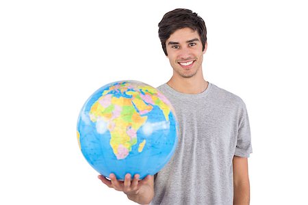 simsearch:400-06889146,k - Man holding a globe on a white background Foto de stock - Super Valor sin royalties y Suscripción, Código: 400-06889144