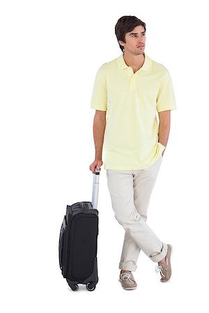 simsearch:400-06889146,k - Serious man standing with his suitcase on q white background Foto de stock - Super Valor sin royalties y Suscripción, Código: 400-06889158