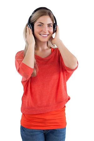 simsearch:400-06690896,k - Woman listening to music on a white background Stock Photo - Budget Royalty-Free & Subscription, Code: 400-06889285