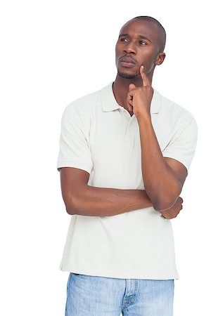 simsearch:400-06889355,k - Thoughtful man with hand on chin looking away on a white background Stockbilder - Microstock & Abonnement, Bildnummer: 400-06889350