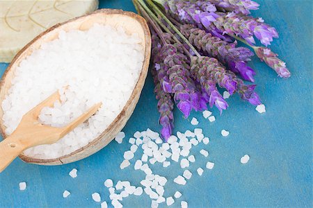 Lavender flowers  spa - fresh flowers and aromatic salt on a  table Stock Photo - Budget Royalty-Free & Subscription, Code: 400-06880826