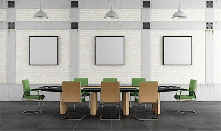 simsearch:400-04296484,k - Meeting room in a loft with brick wall and concrete pillars - rendering Foto de stock - Super Valor sin royalties y Suscripción, Código: 400-06880975